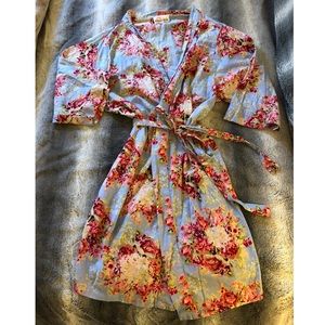 Floral Blue and pink bridesmaid summer bath robe